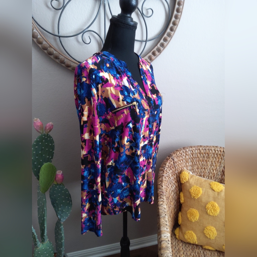 INC International Concepts Women's Floral Top - Blue and Pink - Picture 5 of 11